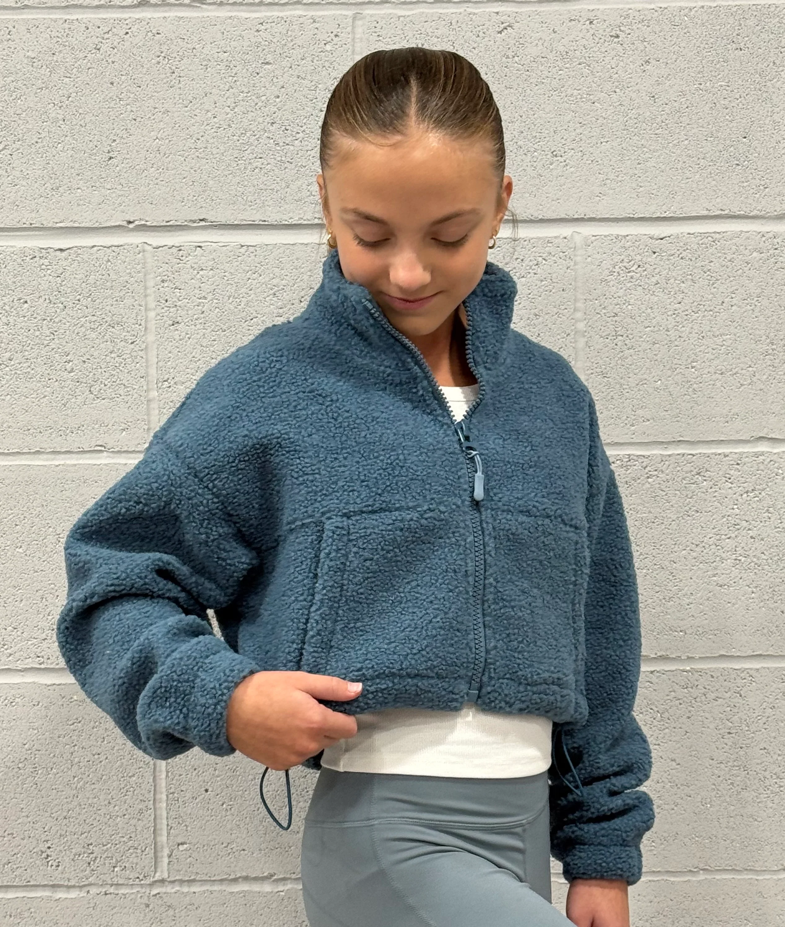 Fleece Cropped Jacket Blue - Image 10