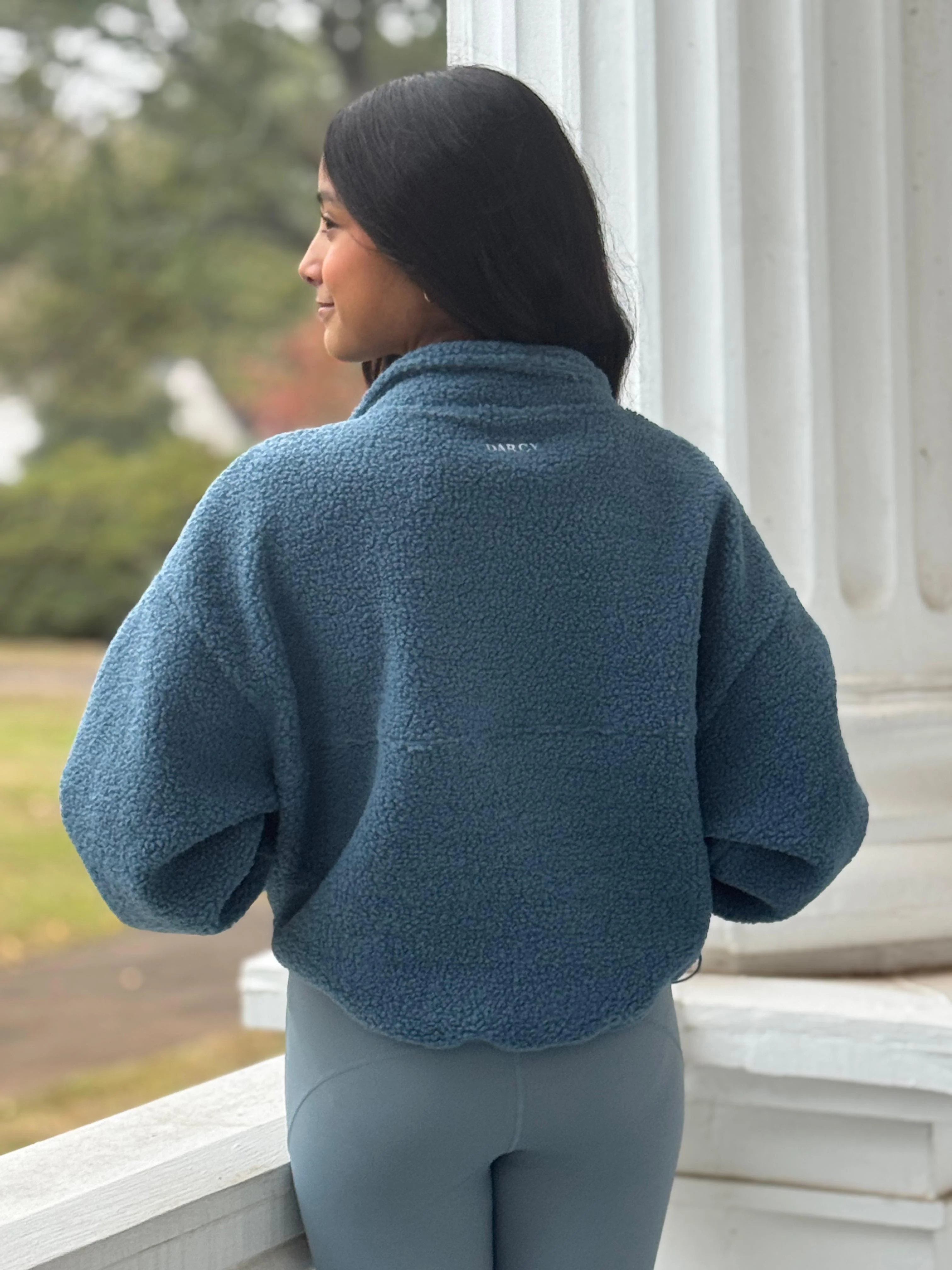 Fleece Cropped Jacket Blue - Image 13
