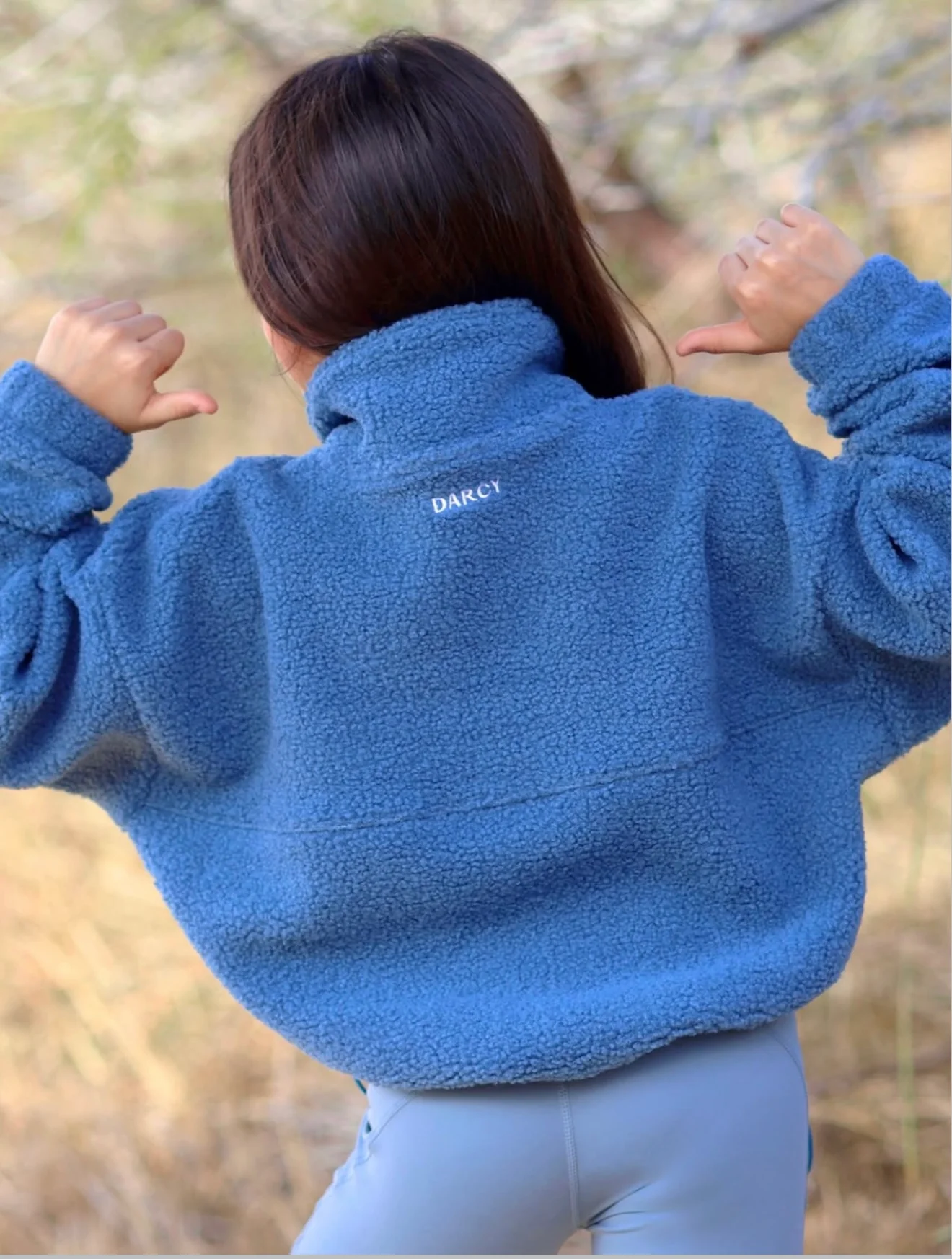 Fleece Cropped Jacket Blue - Image 2