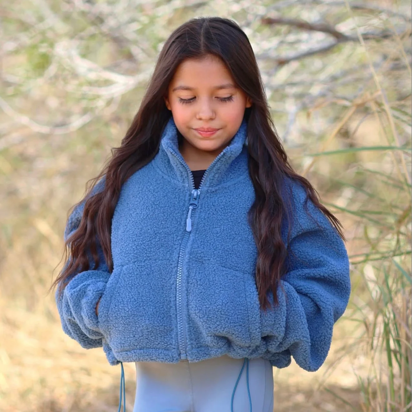 Fleece Cropped Jacket Blue - Image 5