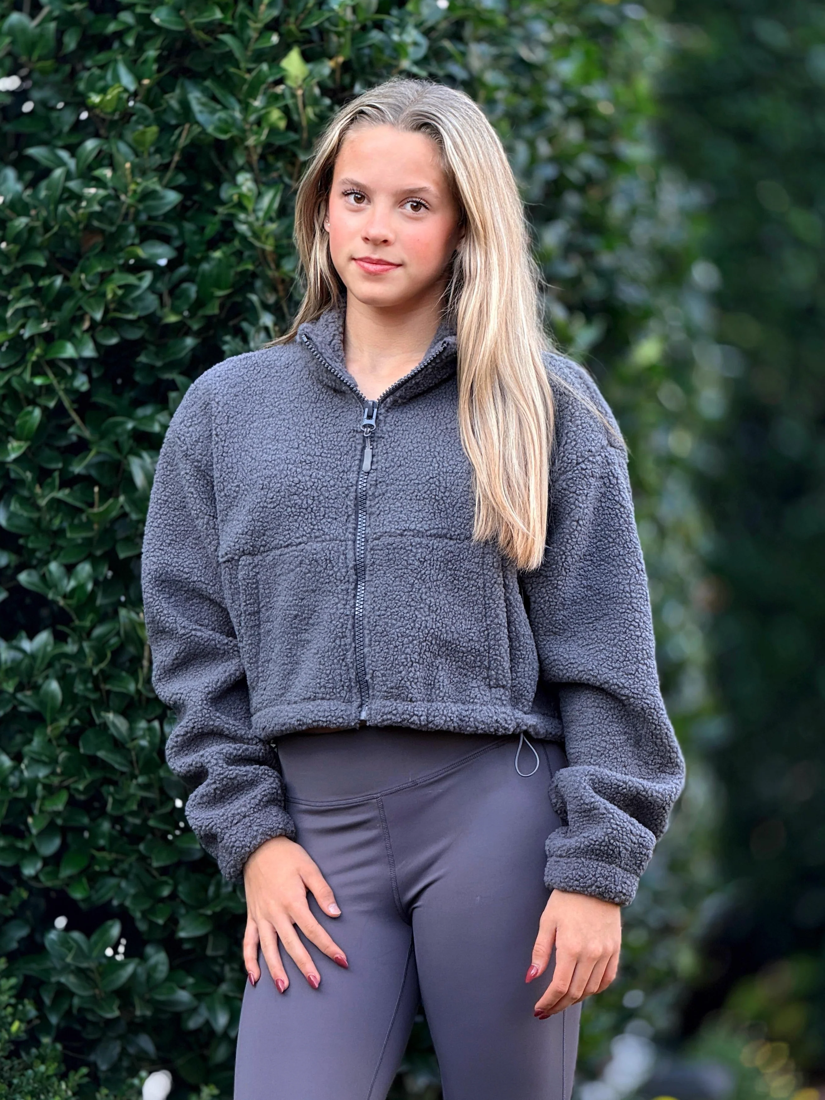 Fleece Cropped Jacket Grey