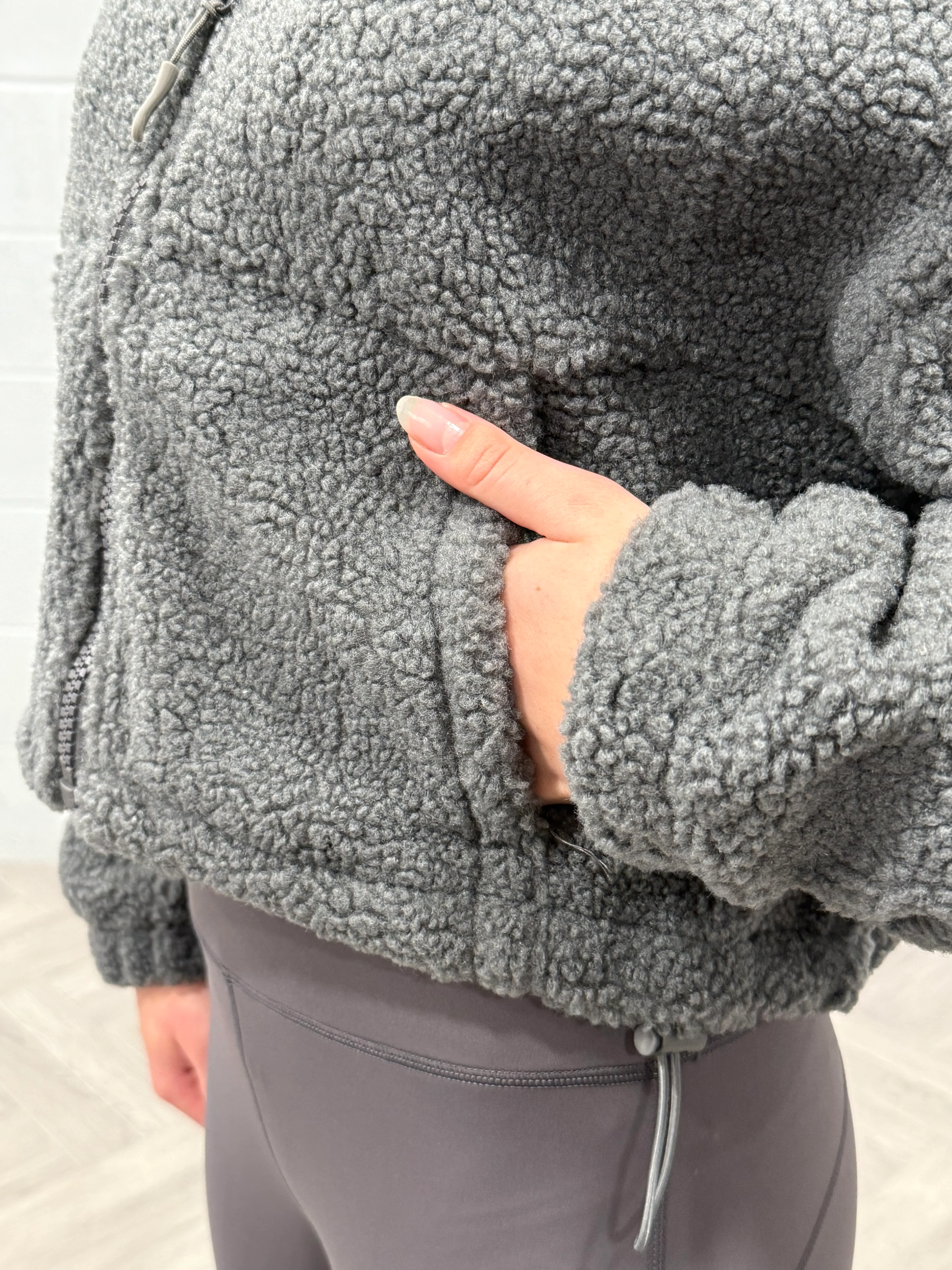 Fleece Cropped Jacket Grey - Image 13