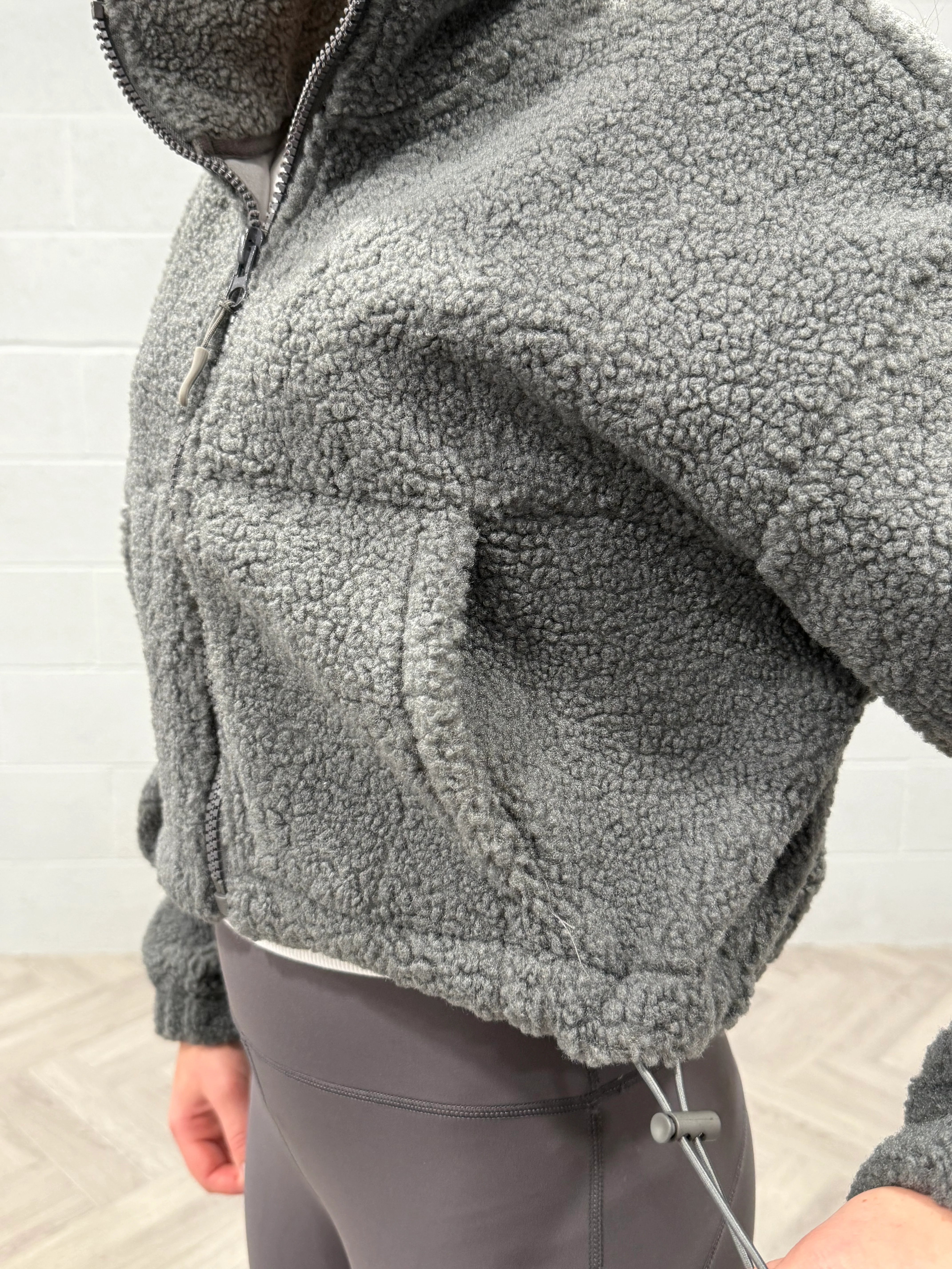 Fleece Cropped Jacket Grey - Image 16