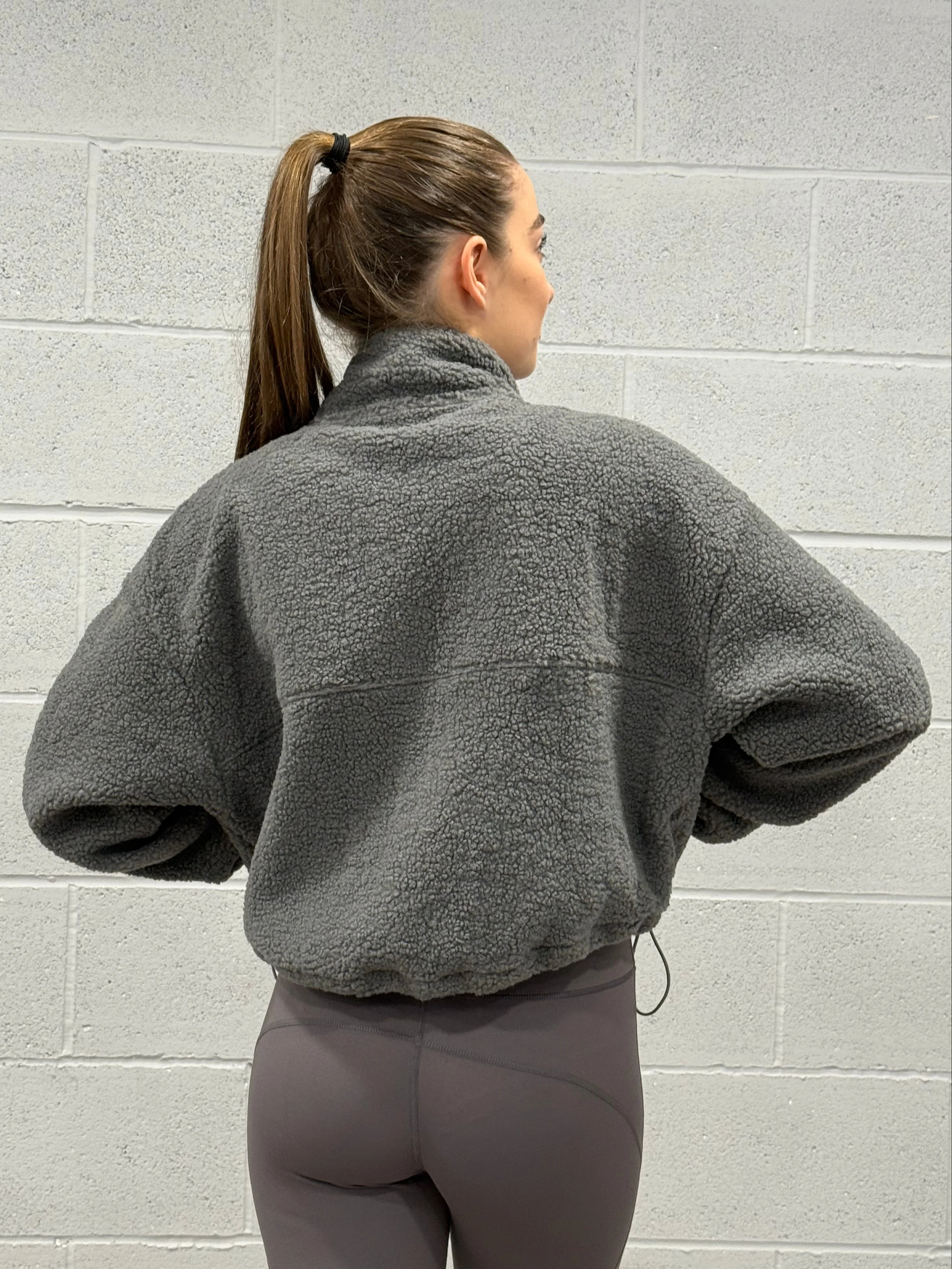 Fleece Cropped Jacket Grey - Image 5