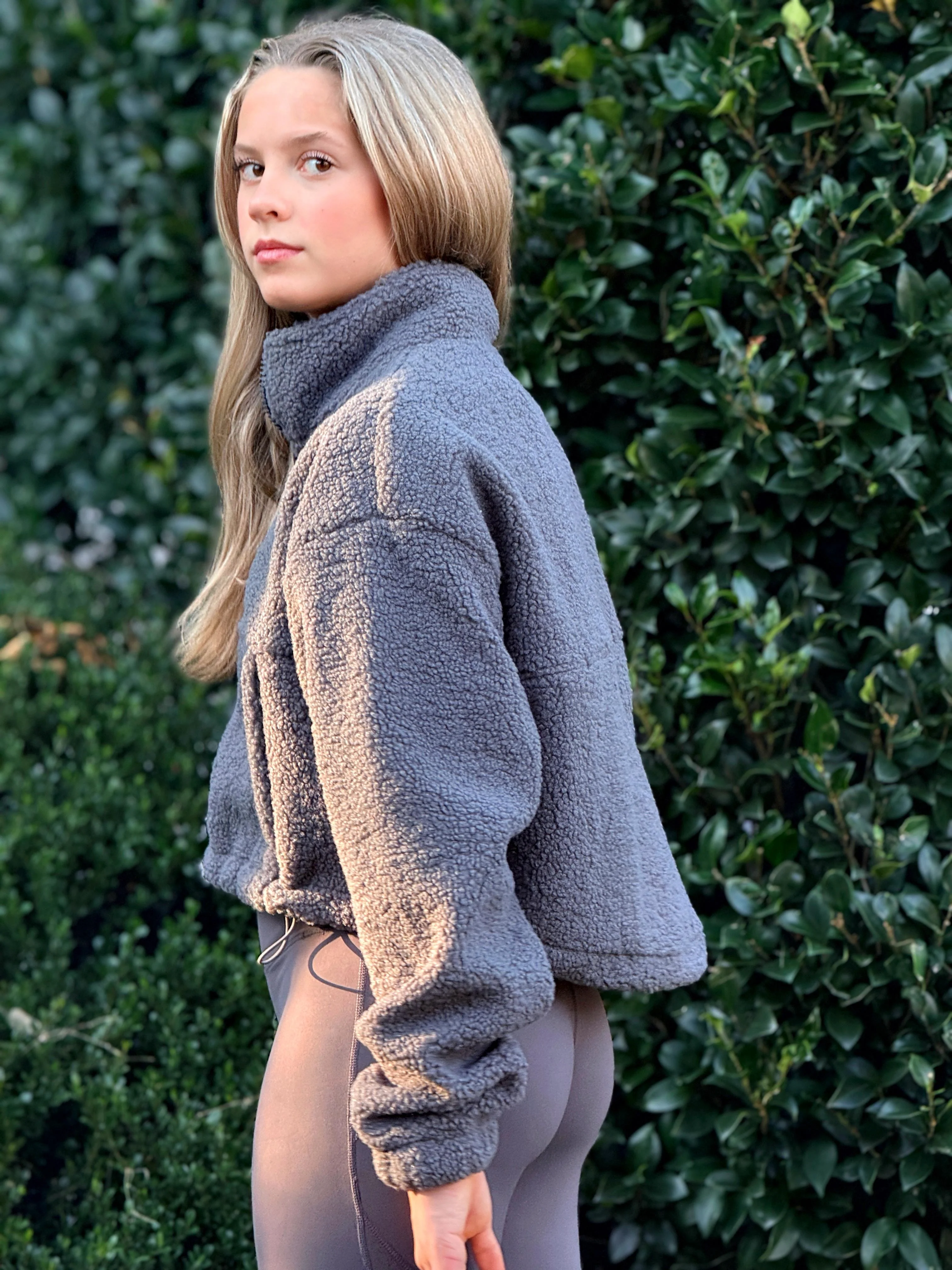 Fleece Cropped Jacket Grey - Image 8