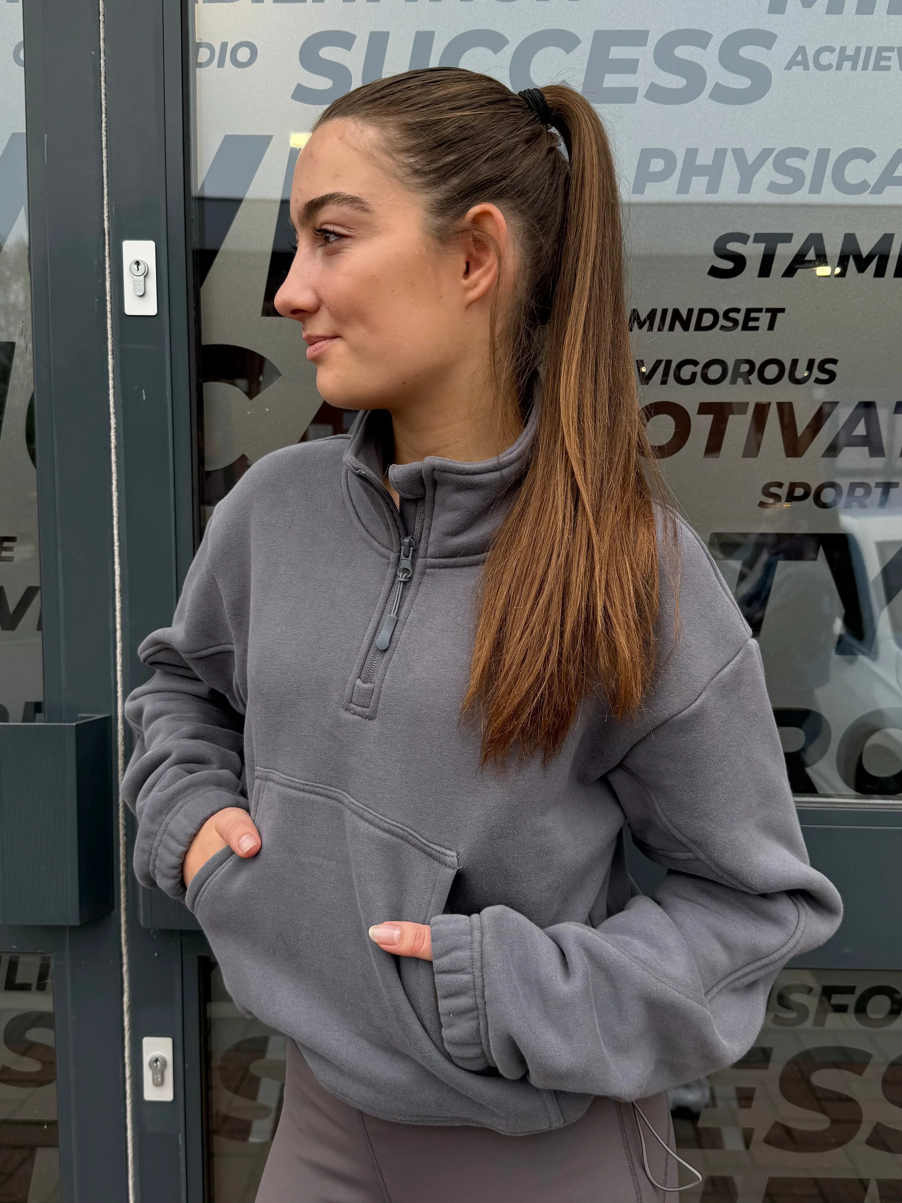 Soft Grey Zip-Up Sweater - Image 5